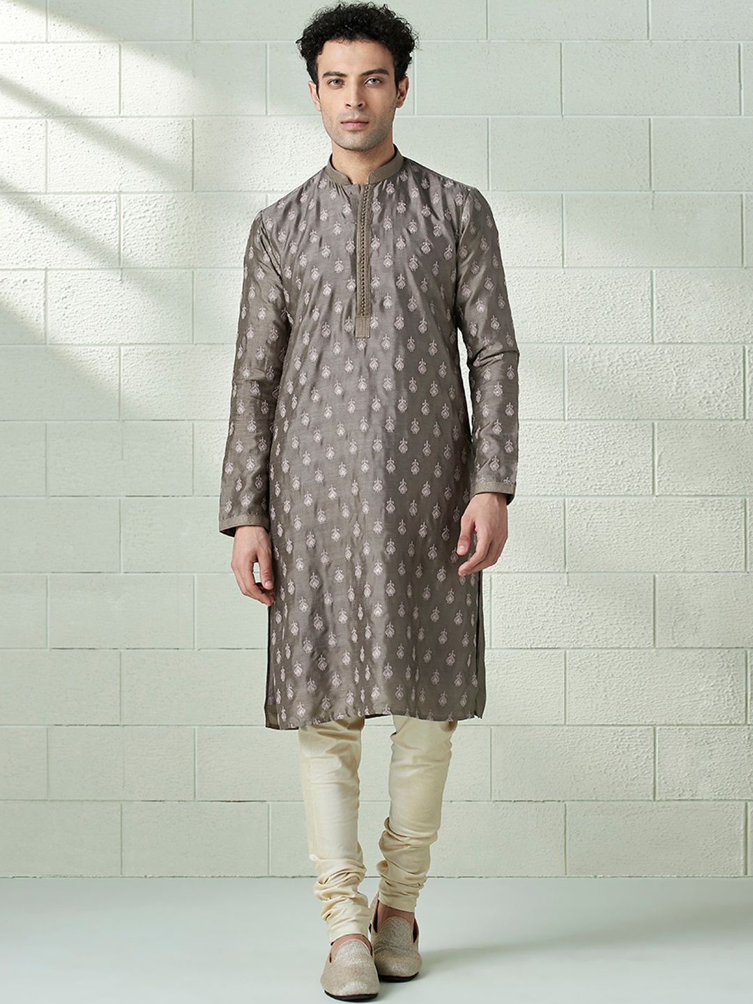 

Twamev Embroidered Art Silk Regular Kurta with Pyjamas, Grey