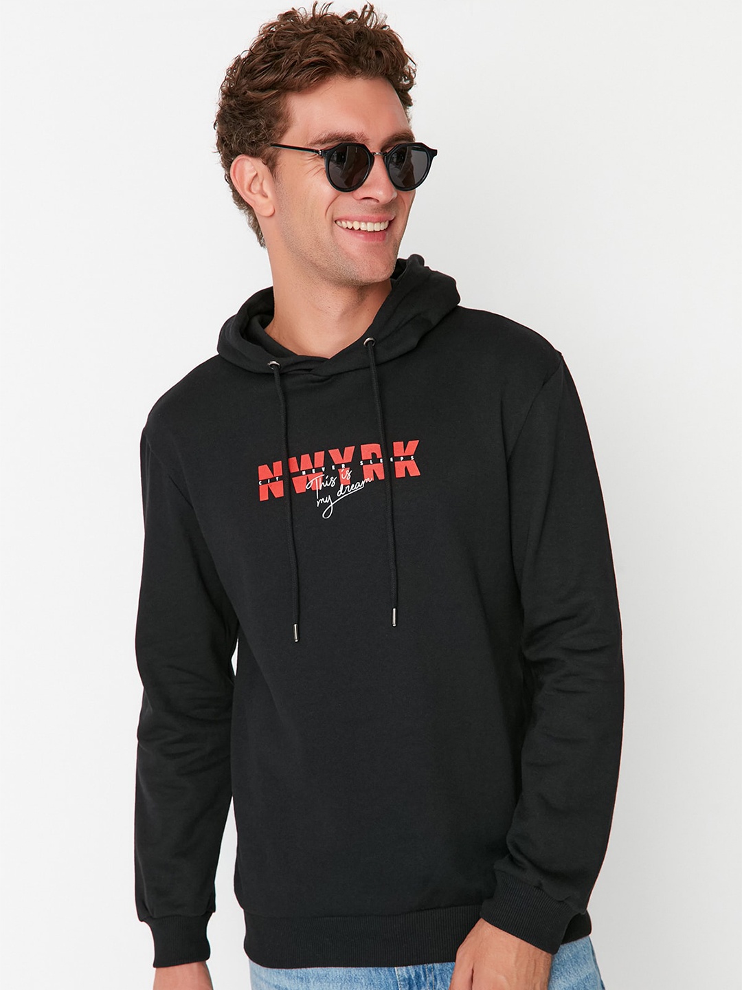 

Trendyol Typography Printed Hooded Sweatshirt, Black