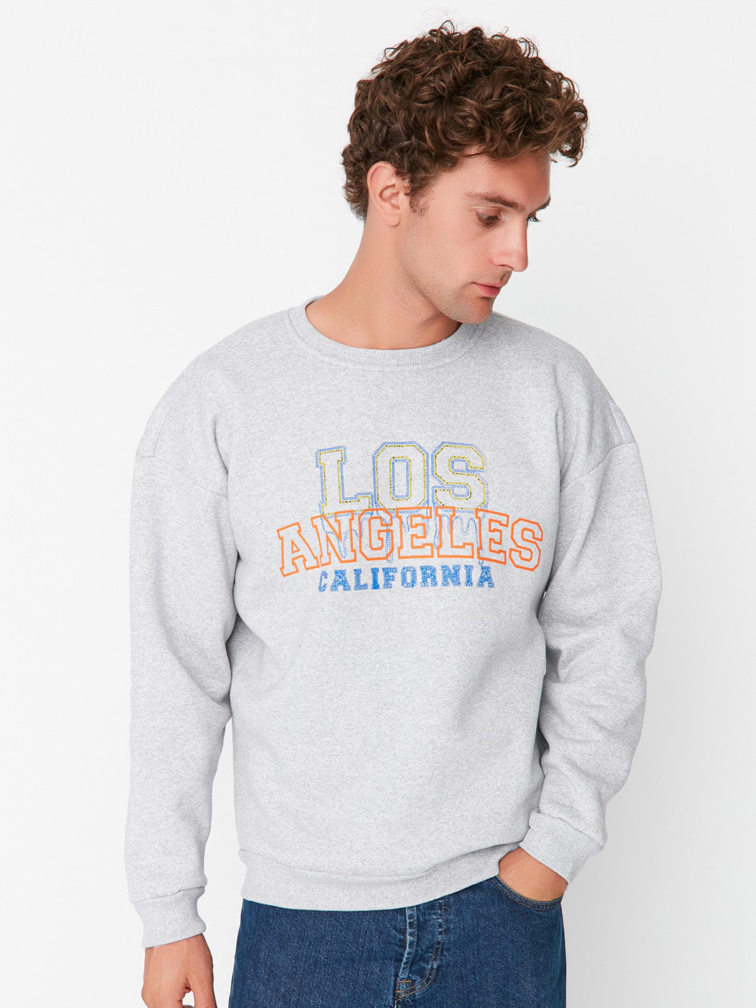 

Trendyol Typography Printed Round Neck Long Sleeves Pullover Sweatshirt, Grey