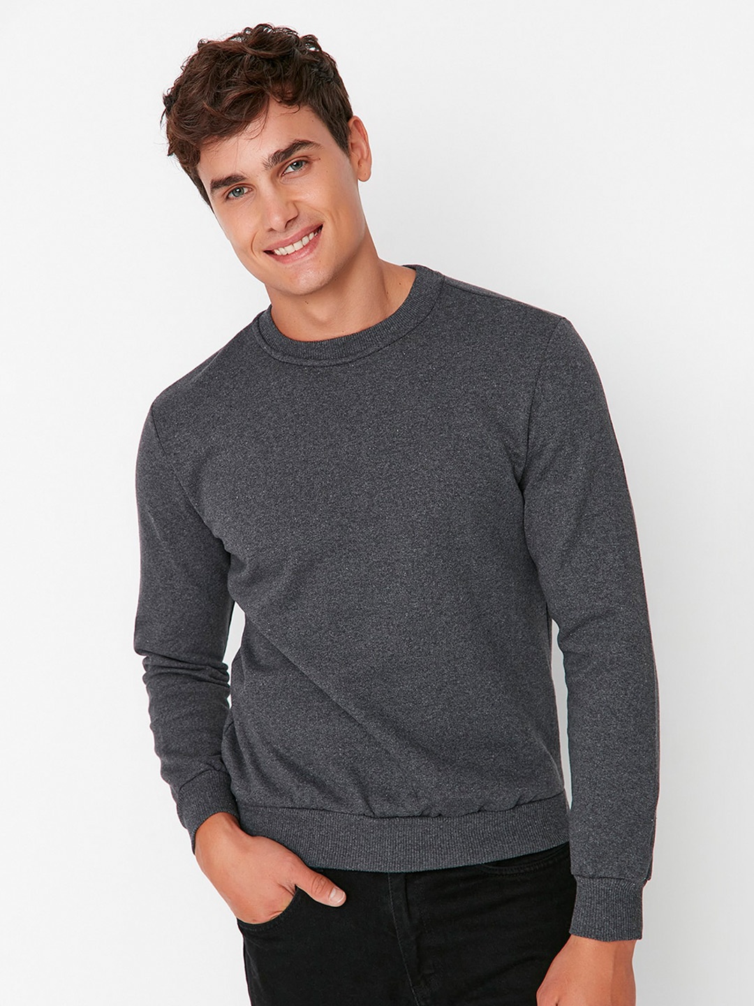 

Trendyol Round Neck Pullover Sweatshirt, Grey