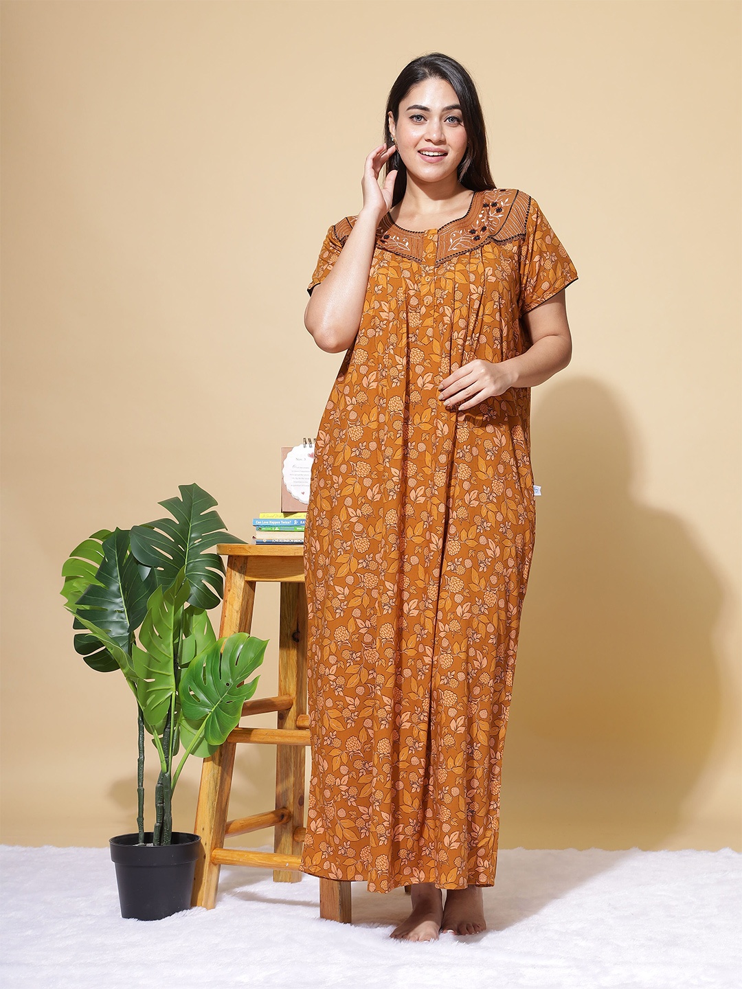 

9shines Label Floral Printed Maxi Nightdress, Yellow