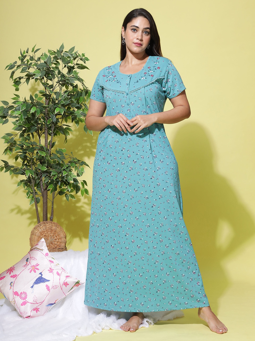 

9shines Label Floral Printed Maxi Everyday Nightdress, Blue