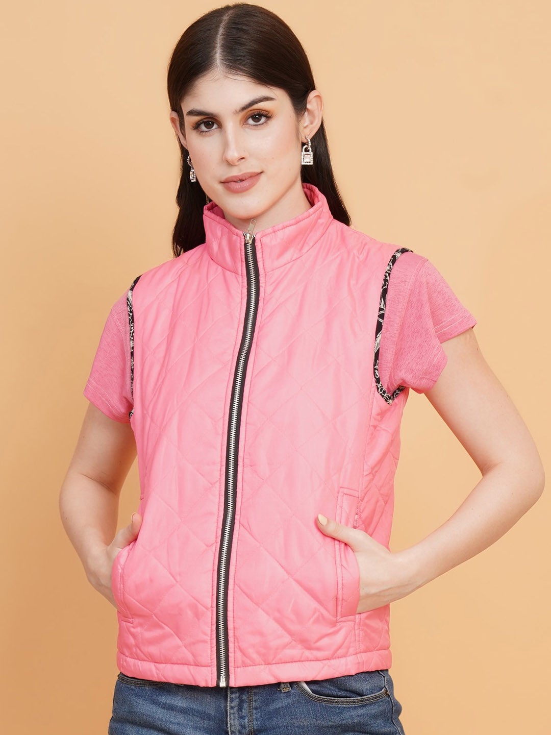 

IX IMPRESSION Mock Collar Lightweight Quilted Jacket, Pink