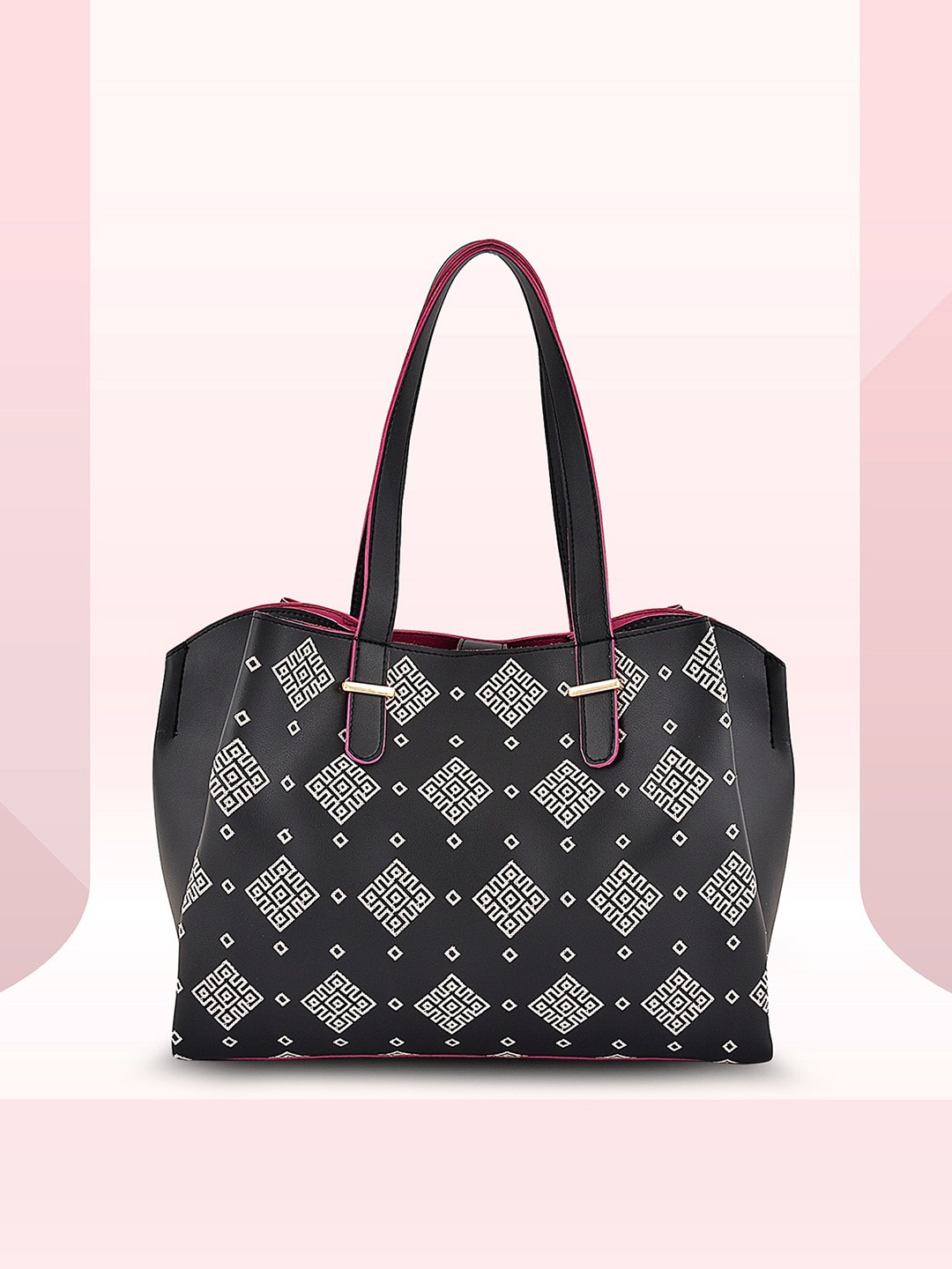 

Lychee bags Graphic Printed PU Shopper Tote Bag, Black