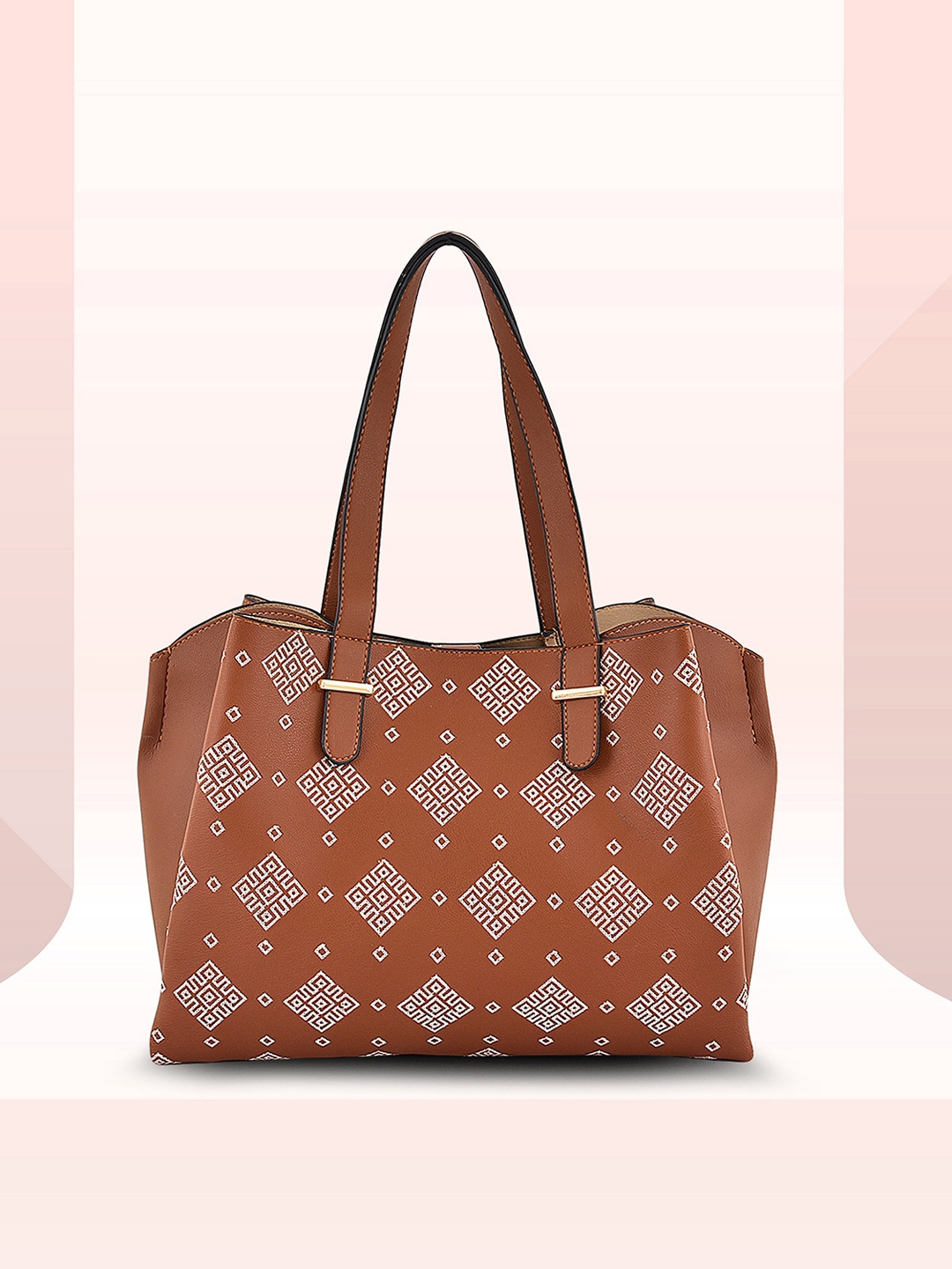 

Lychee bags Graphic Printed PU Shopper Tote Bag, Tan