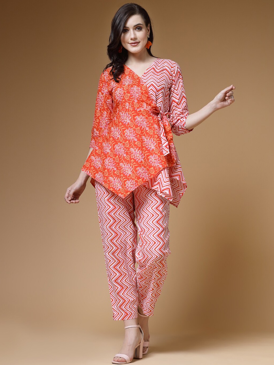 

Indibelle Ethnic Motifs Printed Pure Cotton Tunic With Trouser, Orange