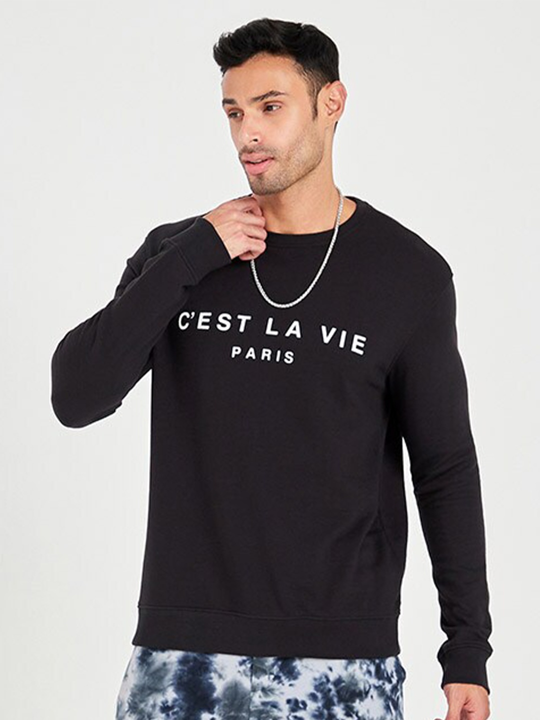 

Styli Black Typography Printed Round Neck Cotton Pullover Sweatshirt