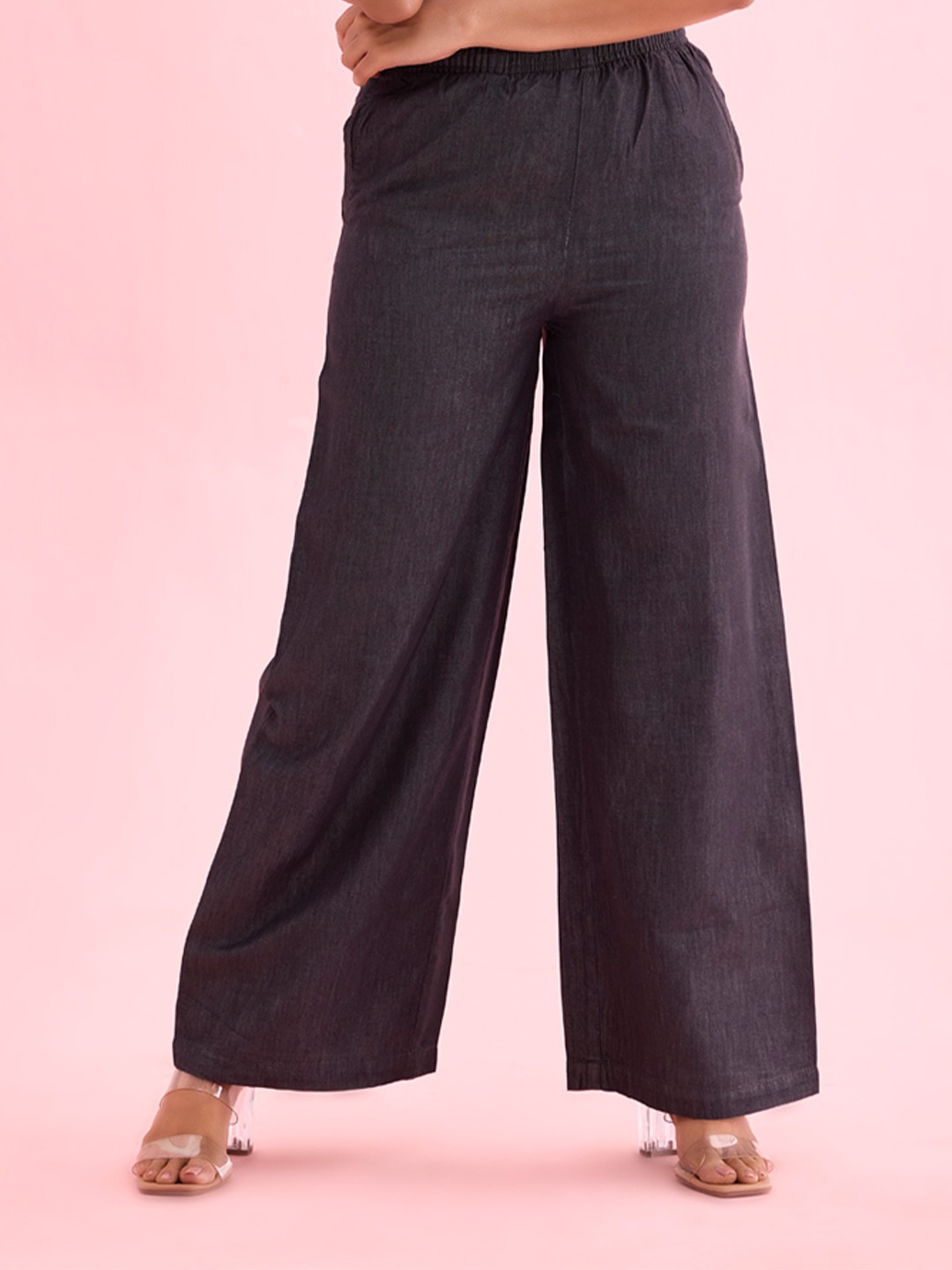 

Go Colors Women Plus Size Mid-Rise Palazzos, Black
