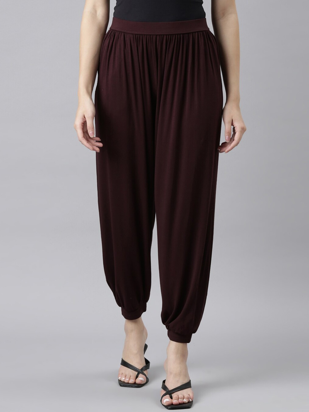 

Go Colors Women Mid Rise Relaxed Fit Harem Pants, Burgundy