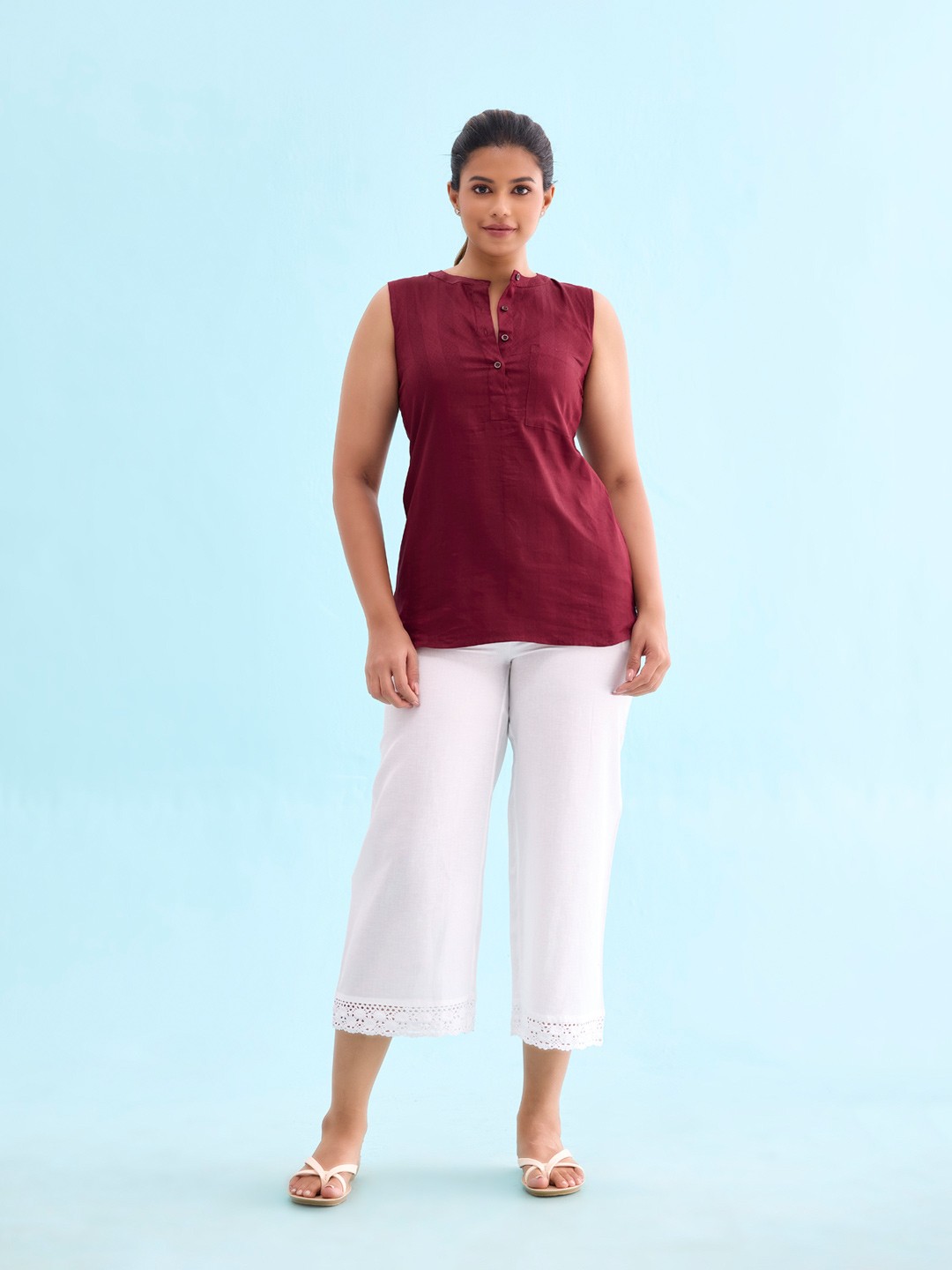 

Go Colors Women Plus Size Mid-Rise Palazzos, White