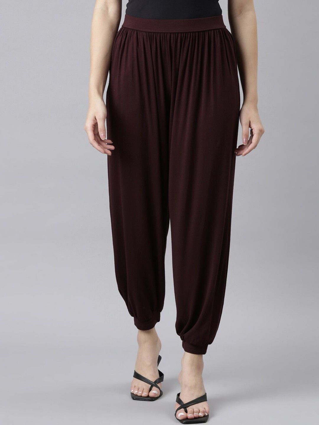 

Go Colors Women Mid Rise Relaxed Fit Harem Pants, Burgundy