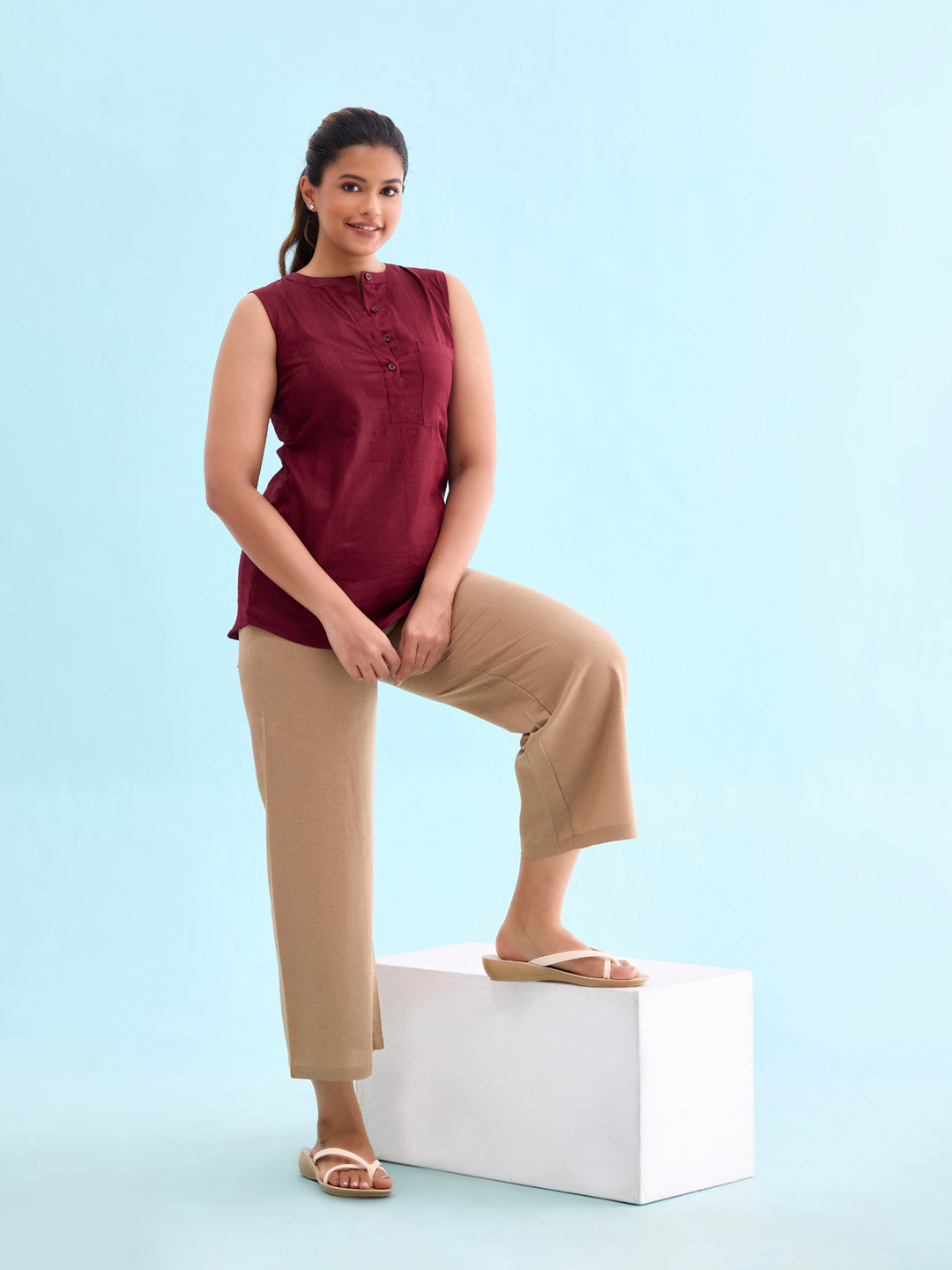 

Go Colors Mid-Rise Palazzos, Beige