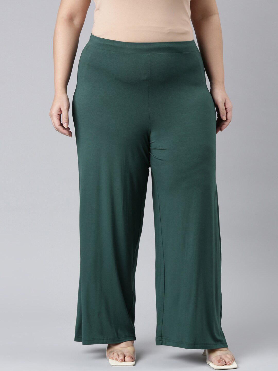 

Go Colors Women Plus Size Mid-Rise Palazzos, Green