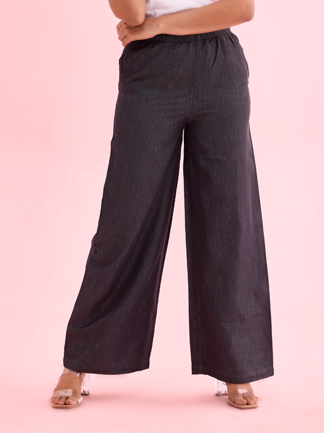 

Go Colors Mid Rise Wide Leg Palazzos, Black