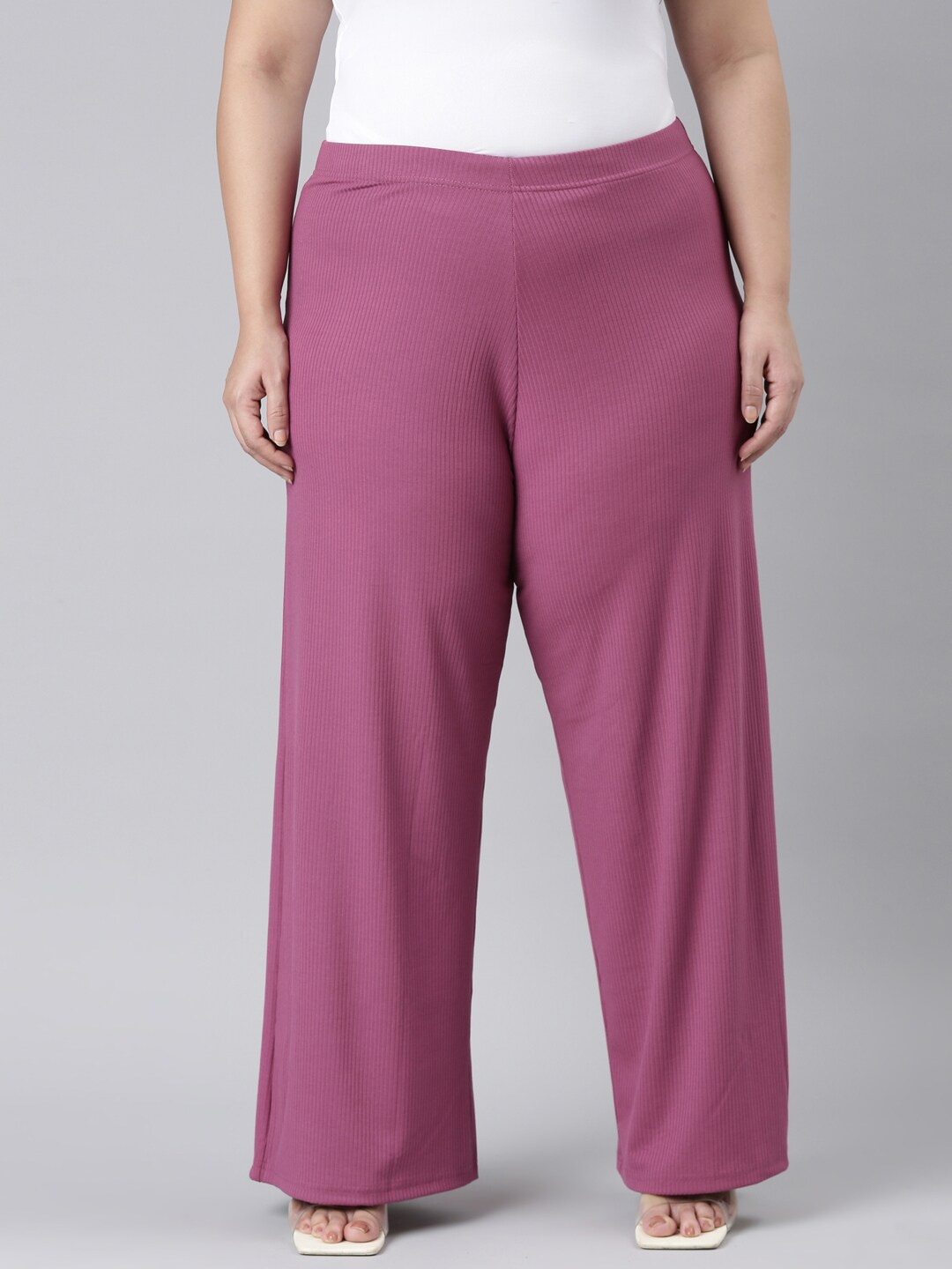 

Go Colors Plus Size Mid-Rise Palazzos, Pink