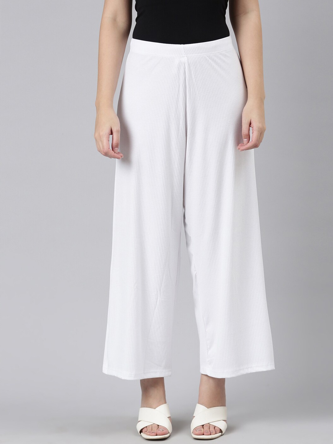 

Go Colors Mid Rise Wide Leg Palazzos, White