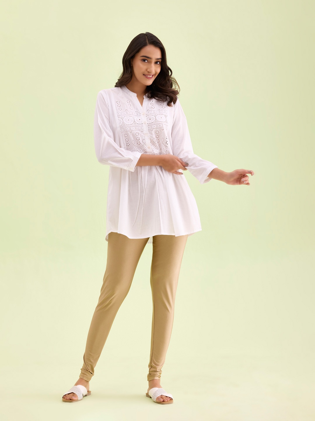 

Go Colors Mid Rise Shimmer Churidar-Length Leggings, Gold