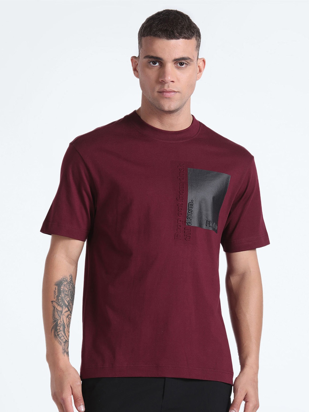 

Flying Machine Round Neck Pure Cotton T-Shirt, Maroon