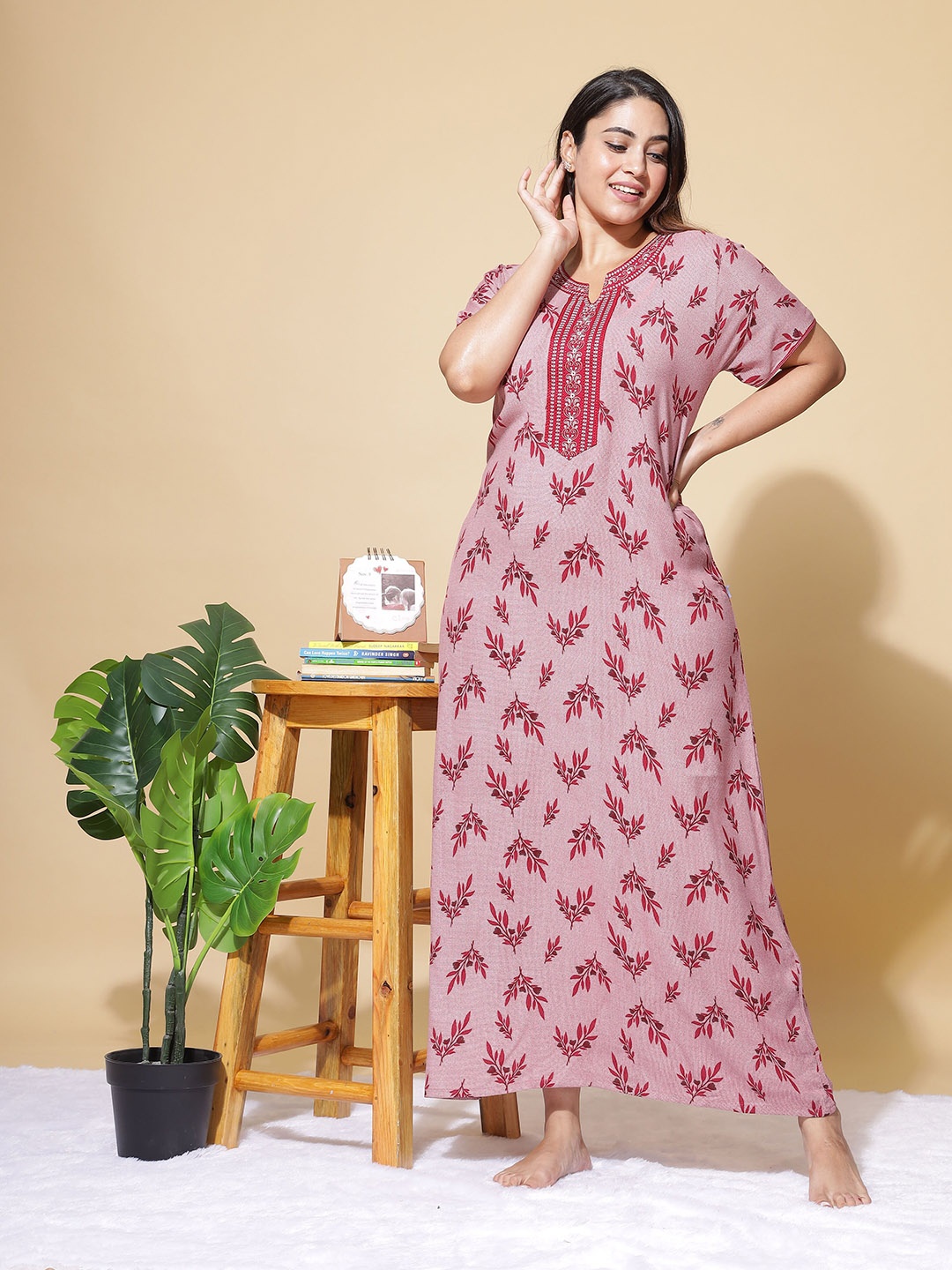 

9shines Label Floral Printed Maxi Everyday Nightdress, Red