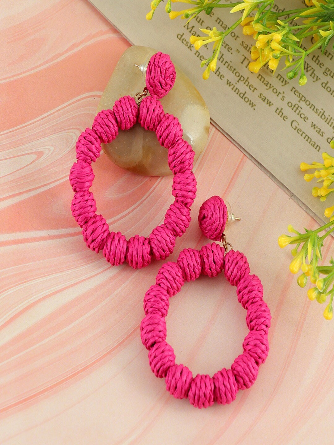 

UNIVERSITY TRENDZ Circular Drop Earrings, Pink