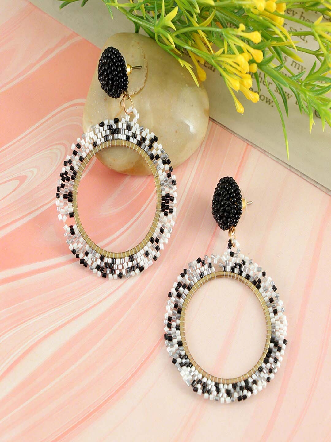 

UNIVERSITY TRENDZ Beaded Circular Drop Earrings, White