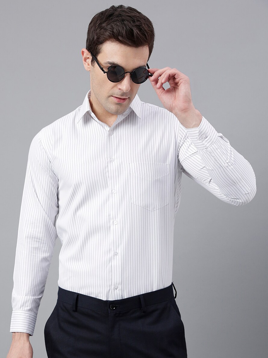 

English Navy Striped Smart Slim Fit Formal Shirt, White
