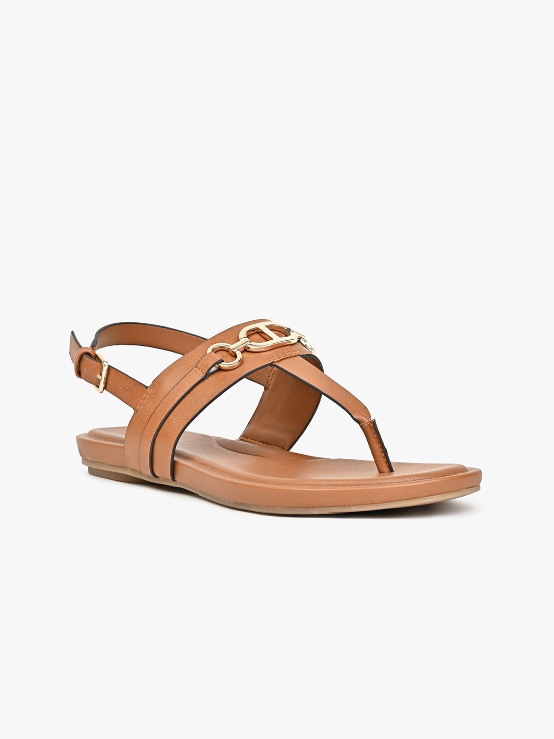 

ALDO DEVETERIEL Buckle Embellished T-Strap Flats, Brown