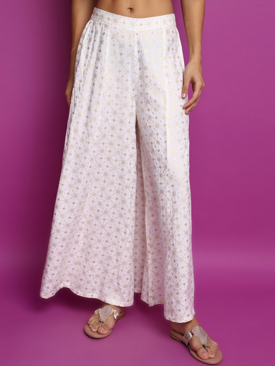 

V-Mart Women Ethnic Motifs Printed Palazzo, White