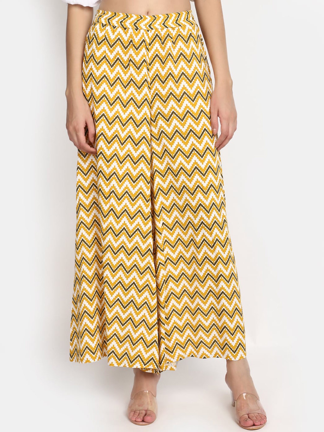 

V-Mart Chevron Printed Wide Leg Palazzos, Yellow