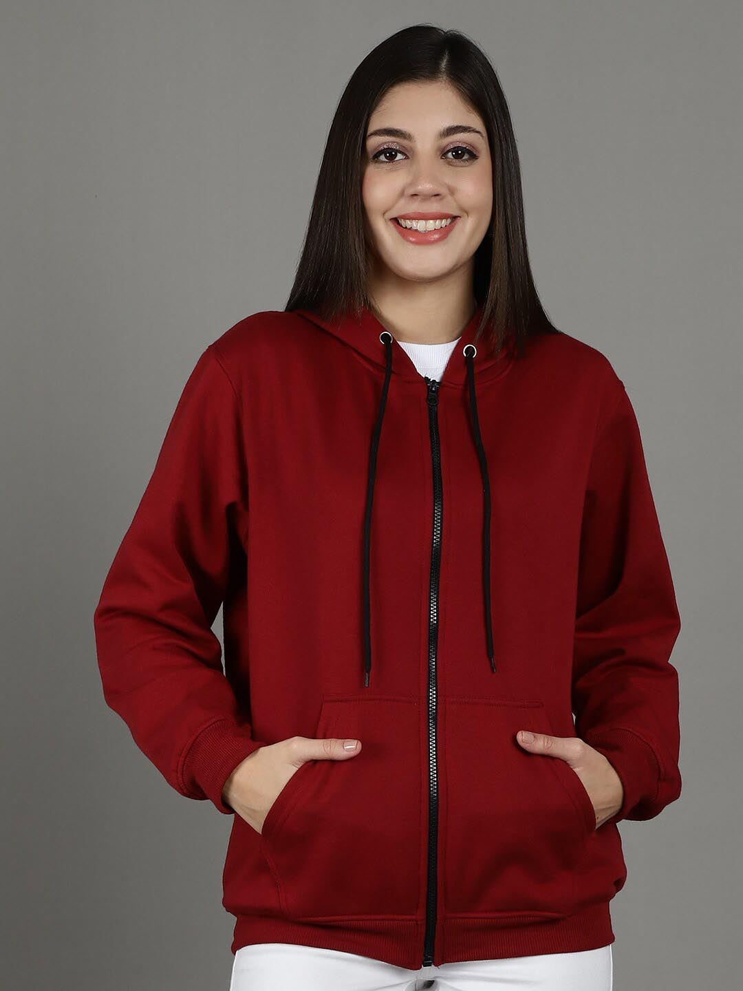 

Jinfo Hooded Fleece Front Open Sweatshirt, Maroon