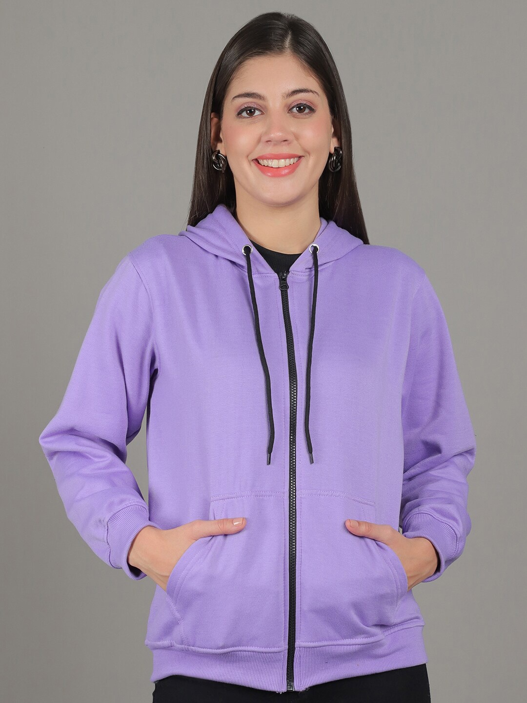 

Jinfo Hooded Front-Open Fleece Sweatshirt, Purple