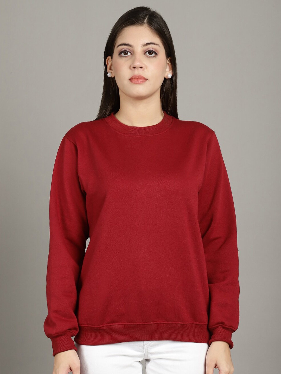 

Jinfo Round Neck Pullover Fleece Sweatshirt, Maroon