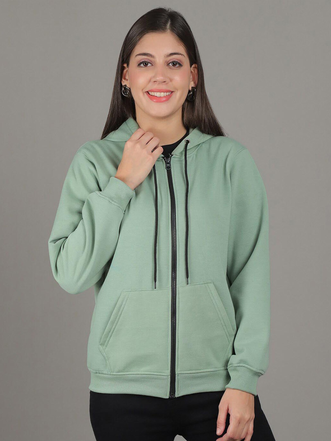 

Jinfo Hooded Front-Open Fleece Sweatshirt, Sea green