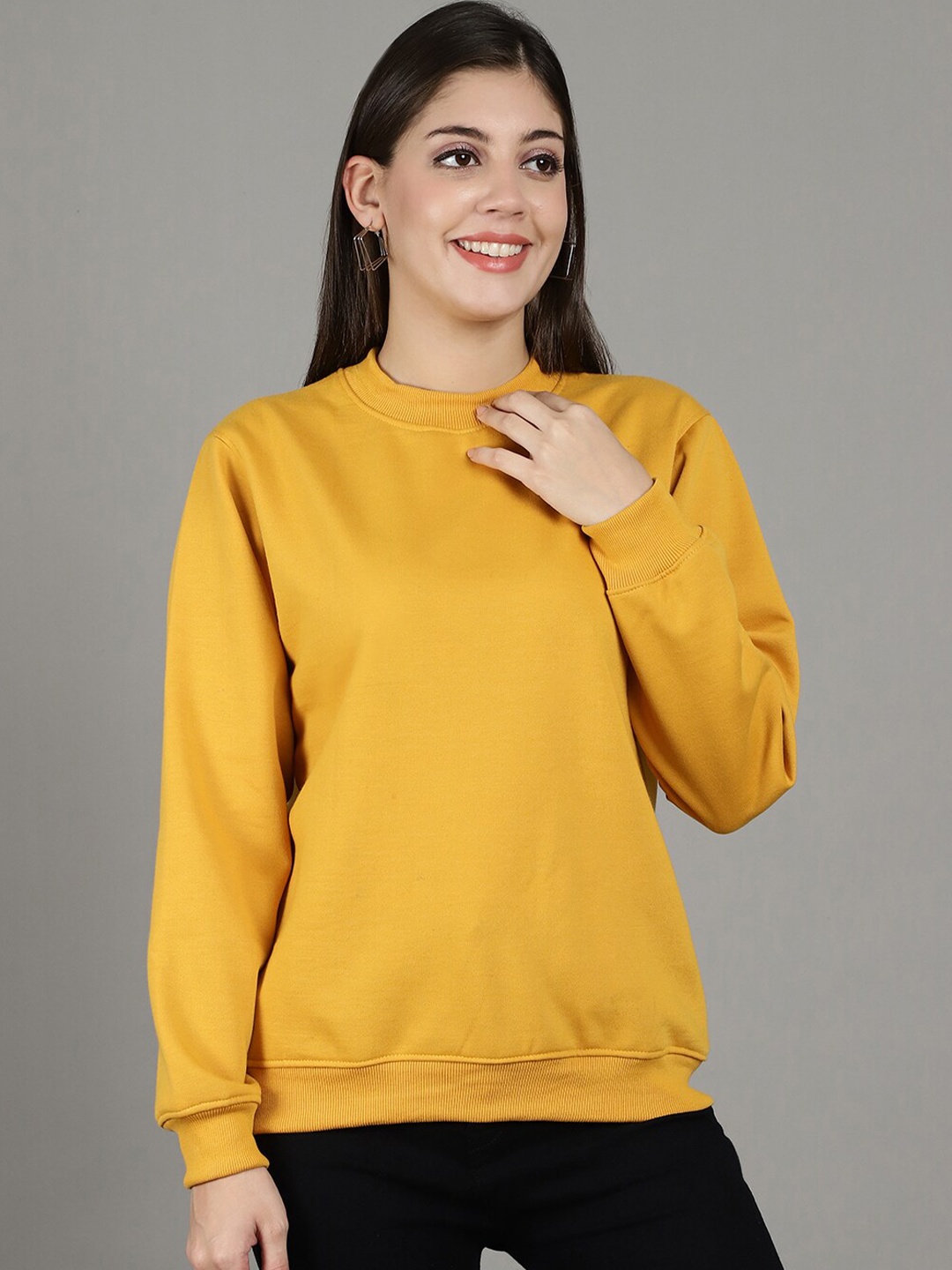 

Jinfo Round Neck Fleece Pullover, Mustard