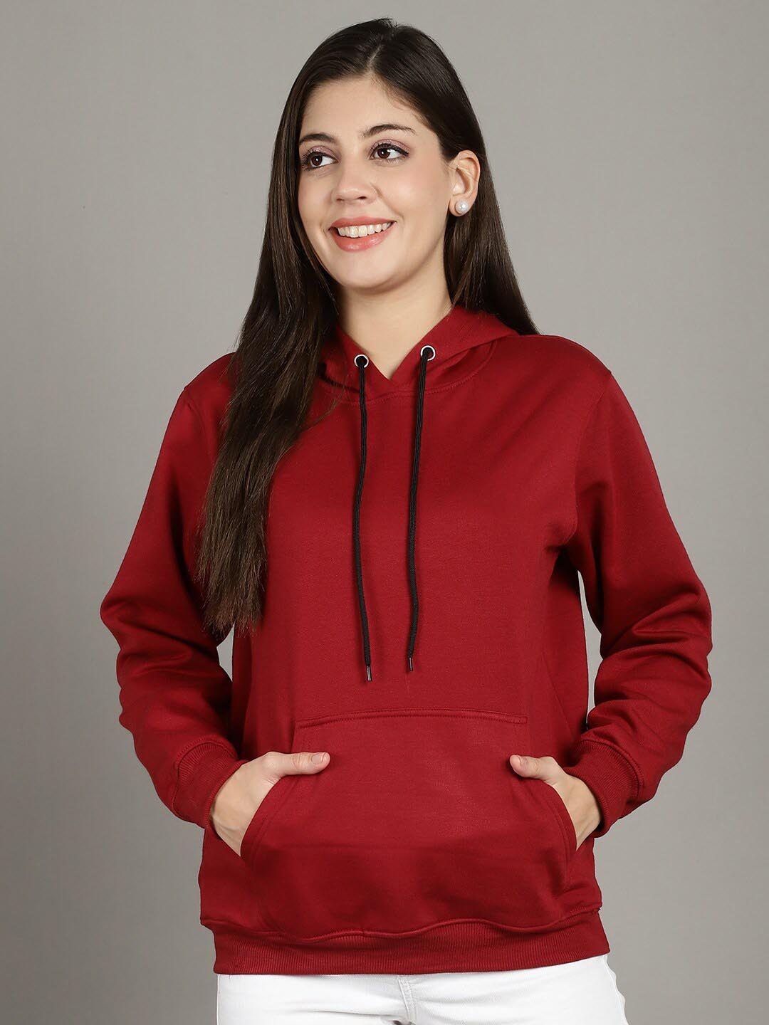 

Jinfo Long Sleeves Fleece kangaroo Pocket Hood Pullover Sweatshirt, Maroon