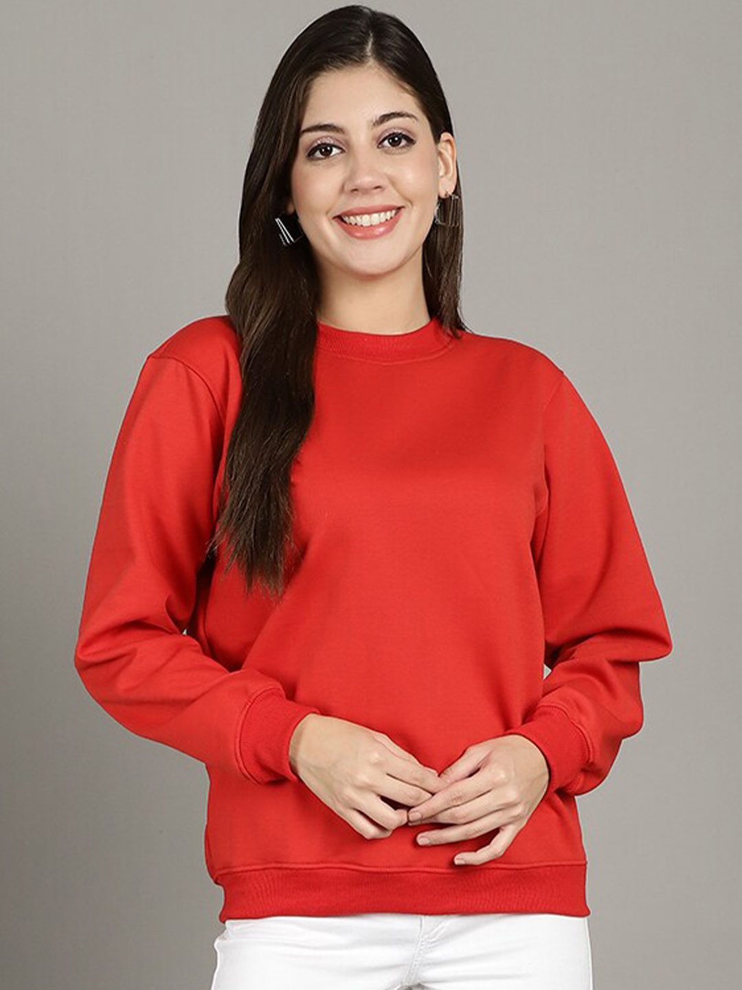 

Jinfo Round Neck Long Sleeves Fleece Pullover Sweatshirt, Red