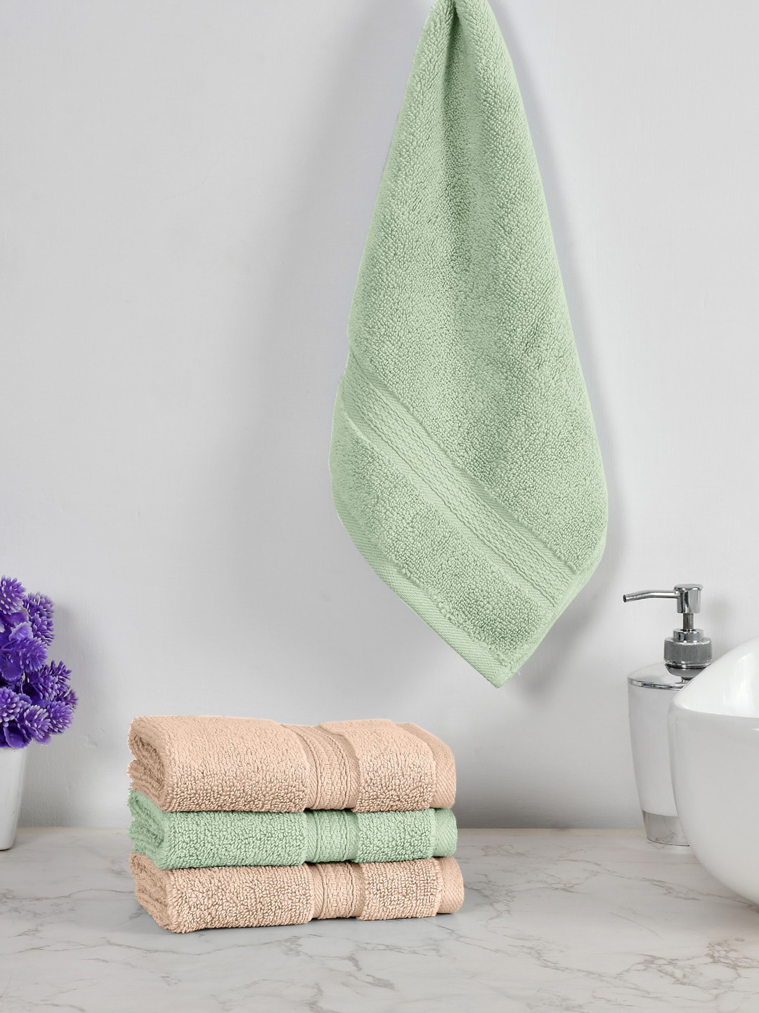 

AVI Living Green & Peach 4 Pieces 550 GSM 100% Cotton Face Towels