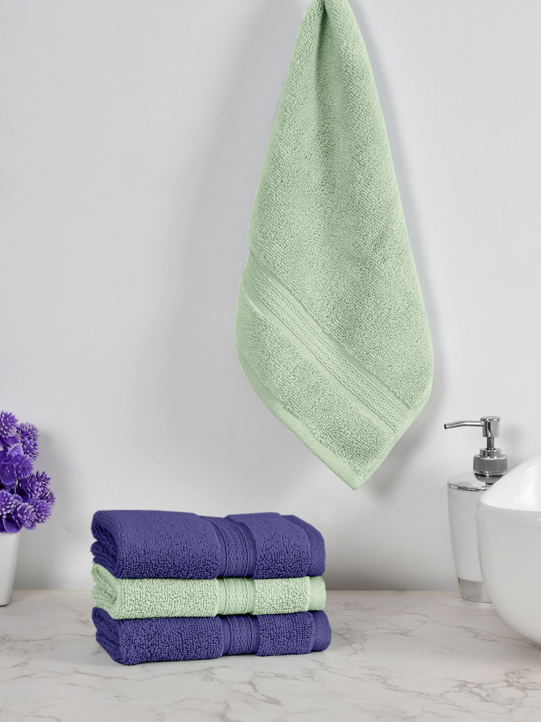 

AVI Living Green & Navy Blue 4 Pieces 550 GSM 100% Cotton Face Towels