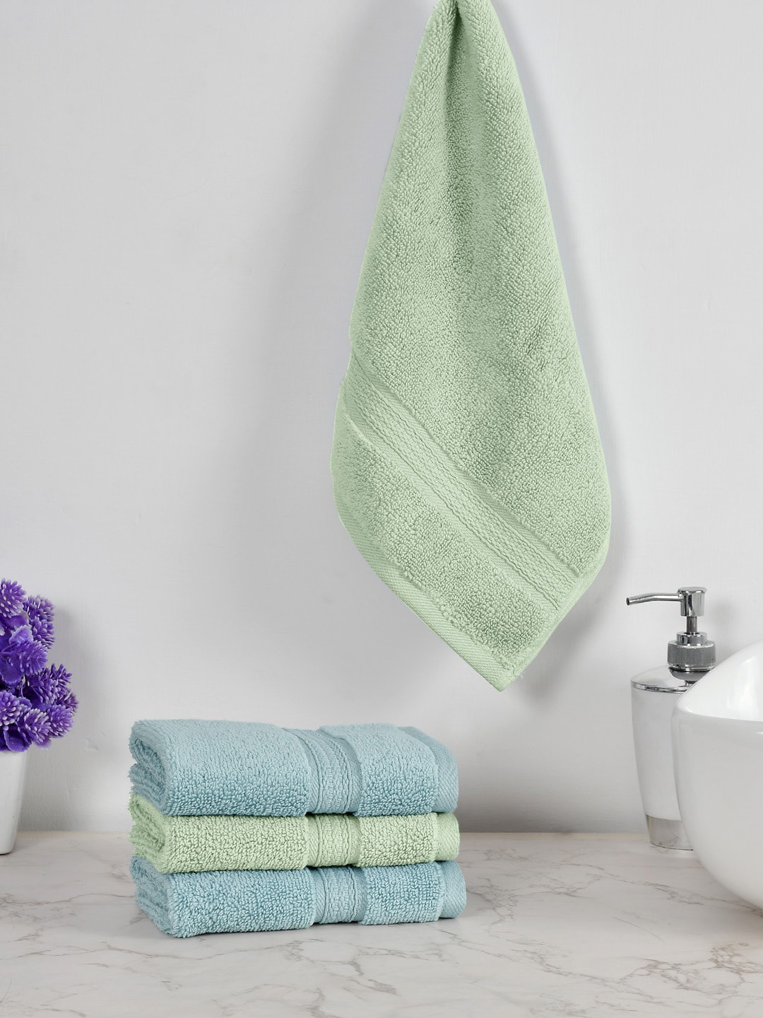 

AVI Living Zero Twist Green & Blue 4 Pieces Solid Cotton 550 GSM Face Towels
