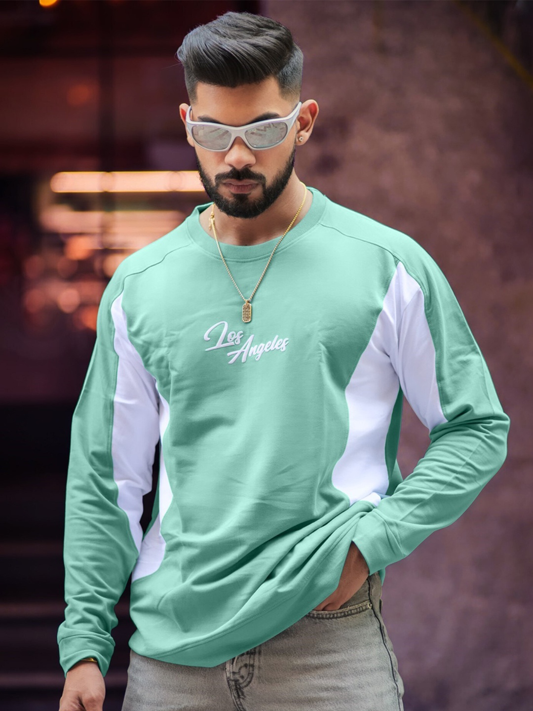 

Maniac Round Neck Raglan Sleeve Cotton Casual Oversized T-shirt, Green
