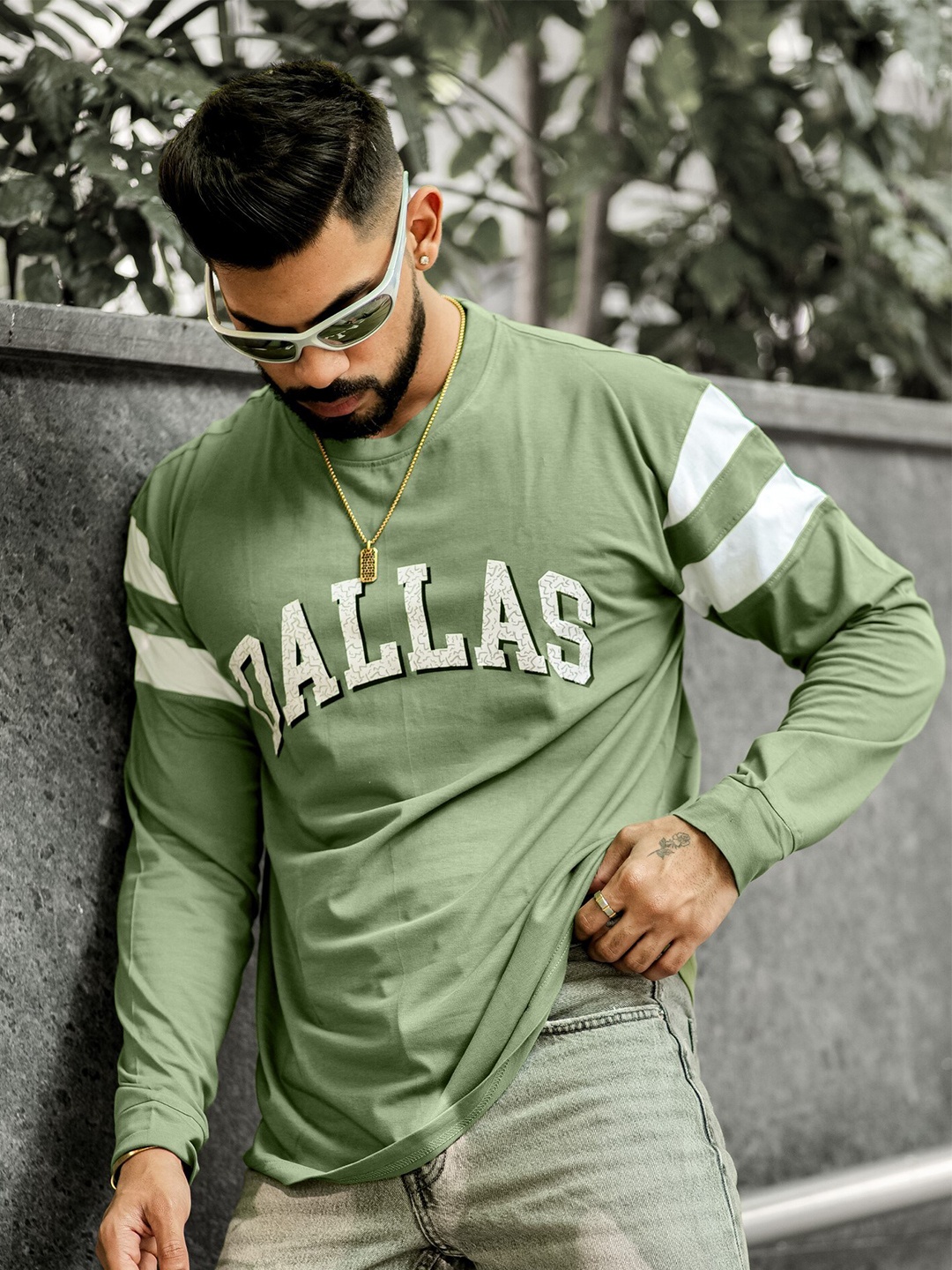 

Maniac Typography Printed Cotton Casual Oversized T-shirt, Green