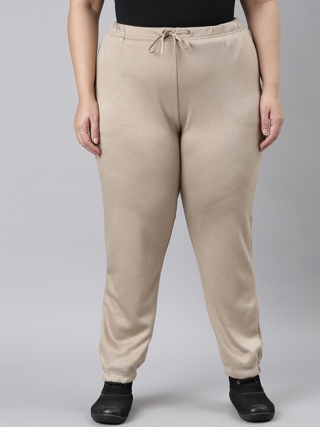 

Go Colors Women Plus Size Relaxed-Fit Mid Rise Fleece Joggers, Beige