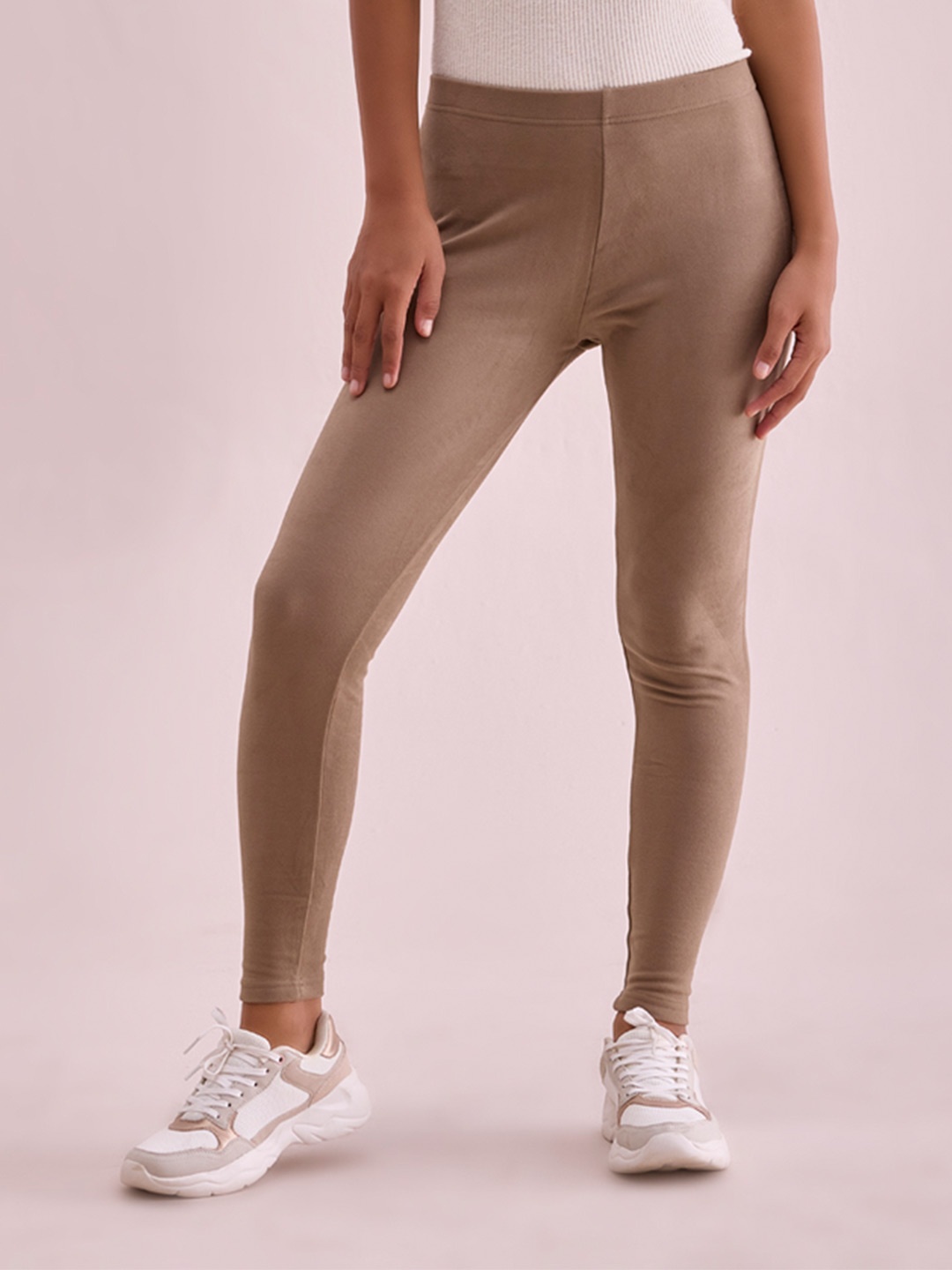 Go Colors Mid-Rise Slim-Fit Ankle-Length Leggings, Beige