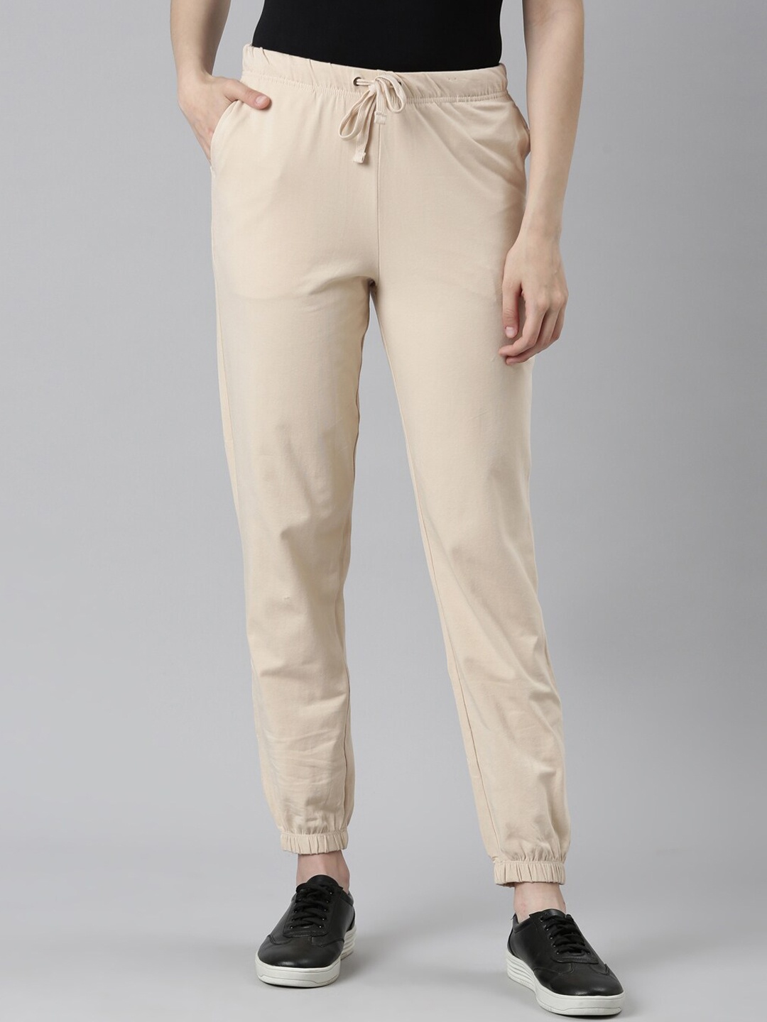 

Go Colors Women Mid-Rise Joggers, Beige