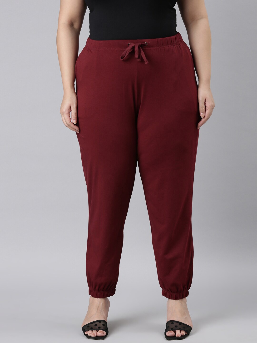 

Go Colors Women Plus Size Mid-Rise Joggers, Maroon