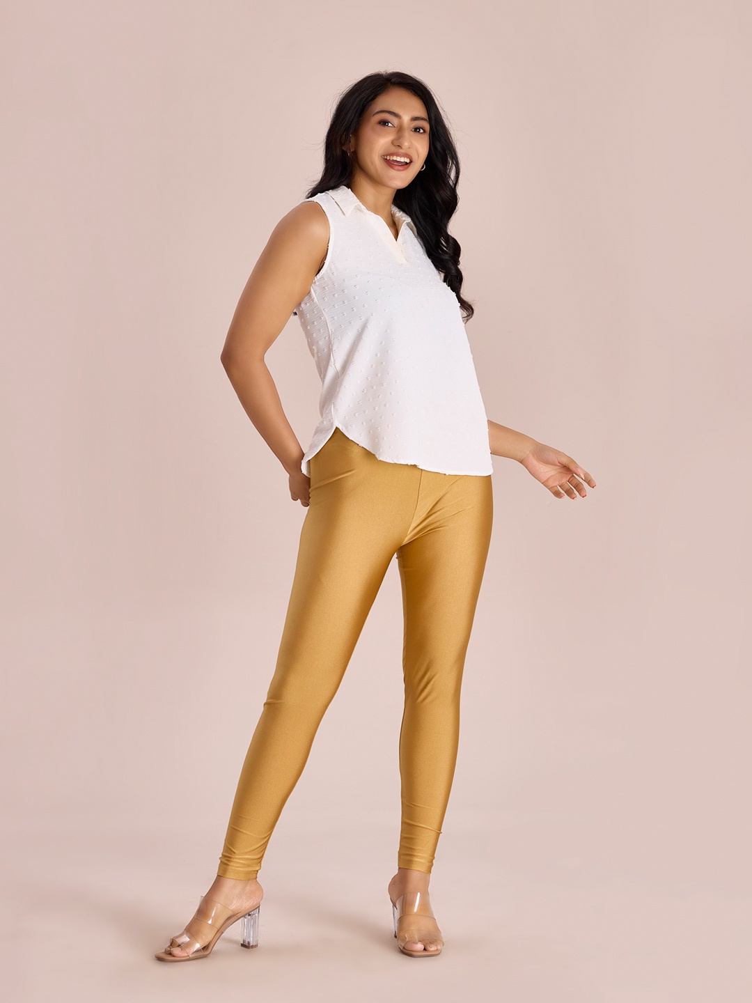 

Go Colors Slim-Fit Ankle Length Shimmer Leggings, Gold
