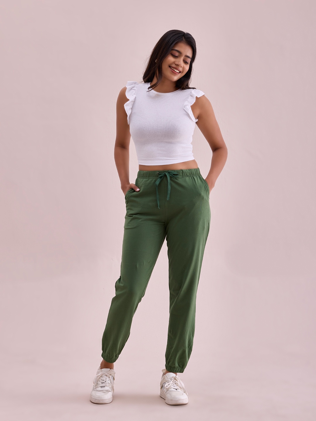 

Go Colors Women Cotton Mid-Rise Jogger, Green