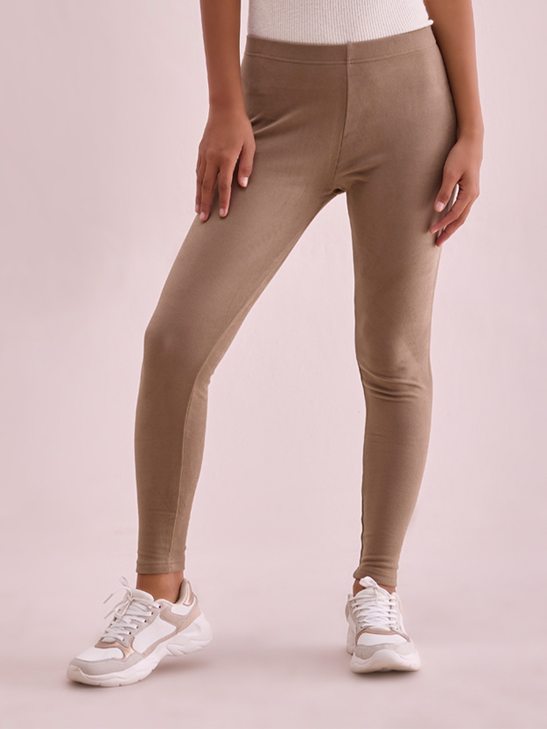 

Go Colors Plus Size Mid-Rise Slim-Fit Ankle-Length Leggings, Beige