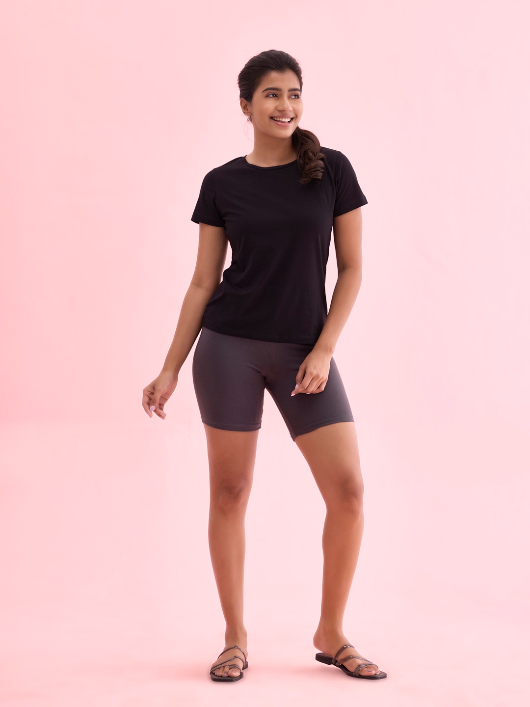 

Go Colors Plus Size Women Slim Fit Sports Shorts, Grey