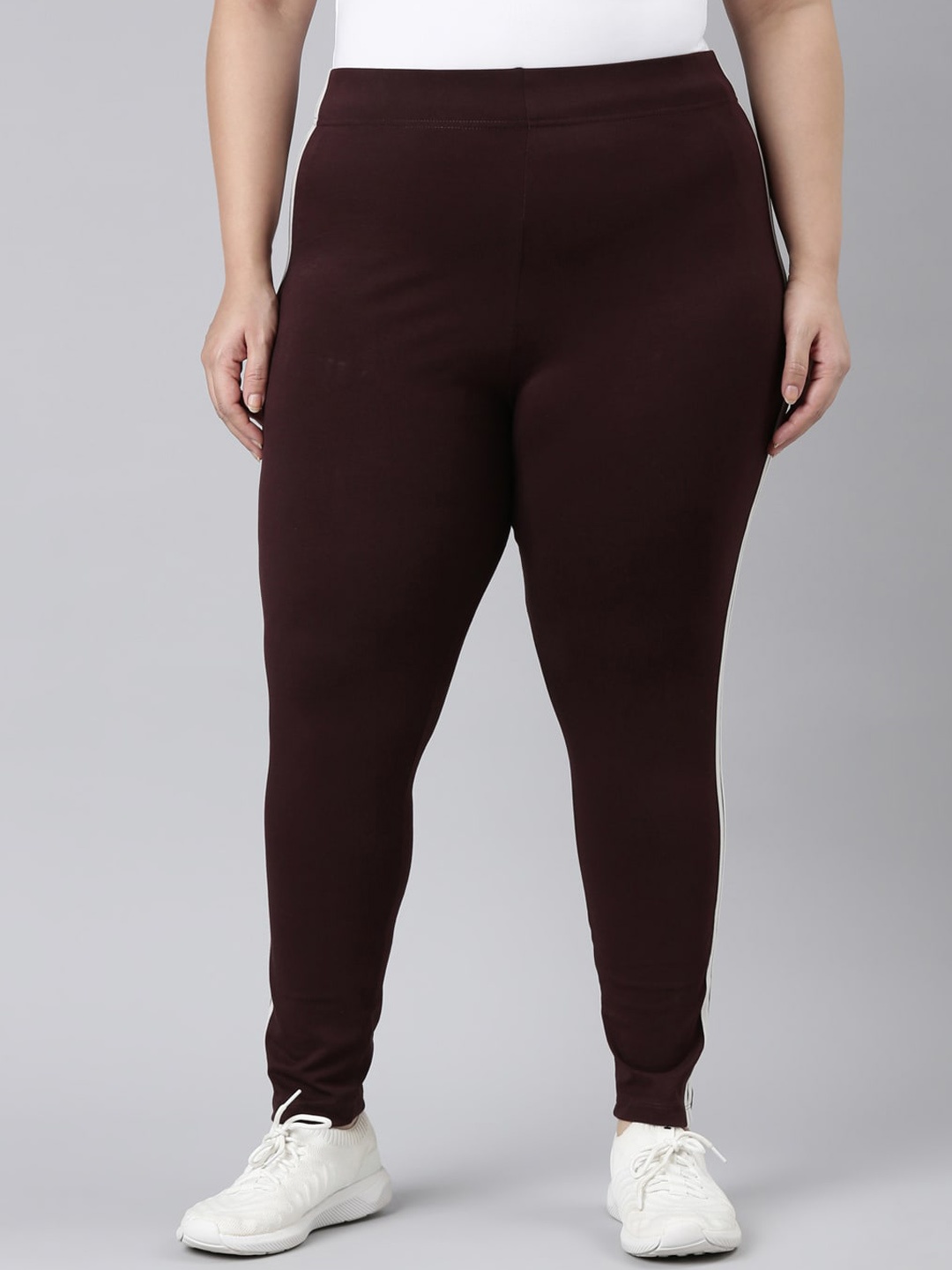 

Go Colors Plus Size Side Striped Slim Fit Ankle-Length Active Leggings, Brown